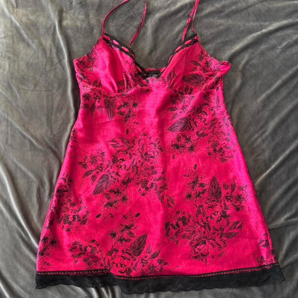 Apt. 9 Women's Pink and Black Slip dress with lace trim